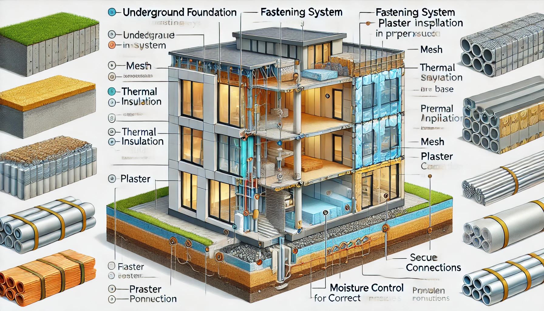 Schnittdarstellung eines modernen Hauses in Ulcinj, Montenegro - zeigt Bau- und Dämmtechnik für Auswanderung, Firmengründung und Immobilien-Investments; ekosphere-estate.me ist Ihr Beratungspartner für Aufenthaltstitel und Immobilien, ein Projekt der ekosphere doo.